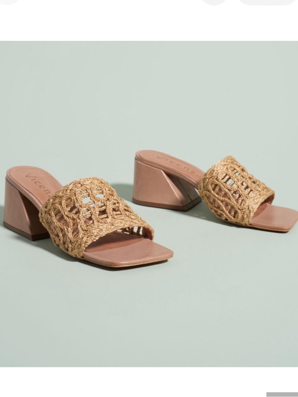 EXC Anthropologie Vicenza Nude Macrame Block Heeled Mule Sandals 38 7 7.5